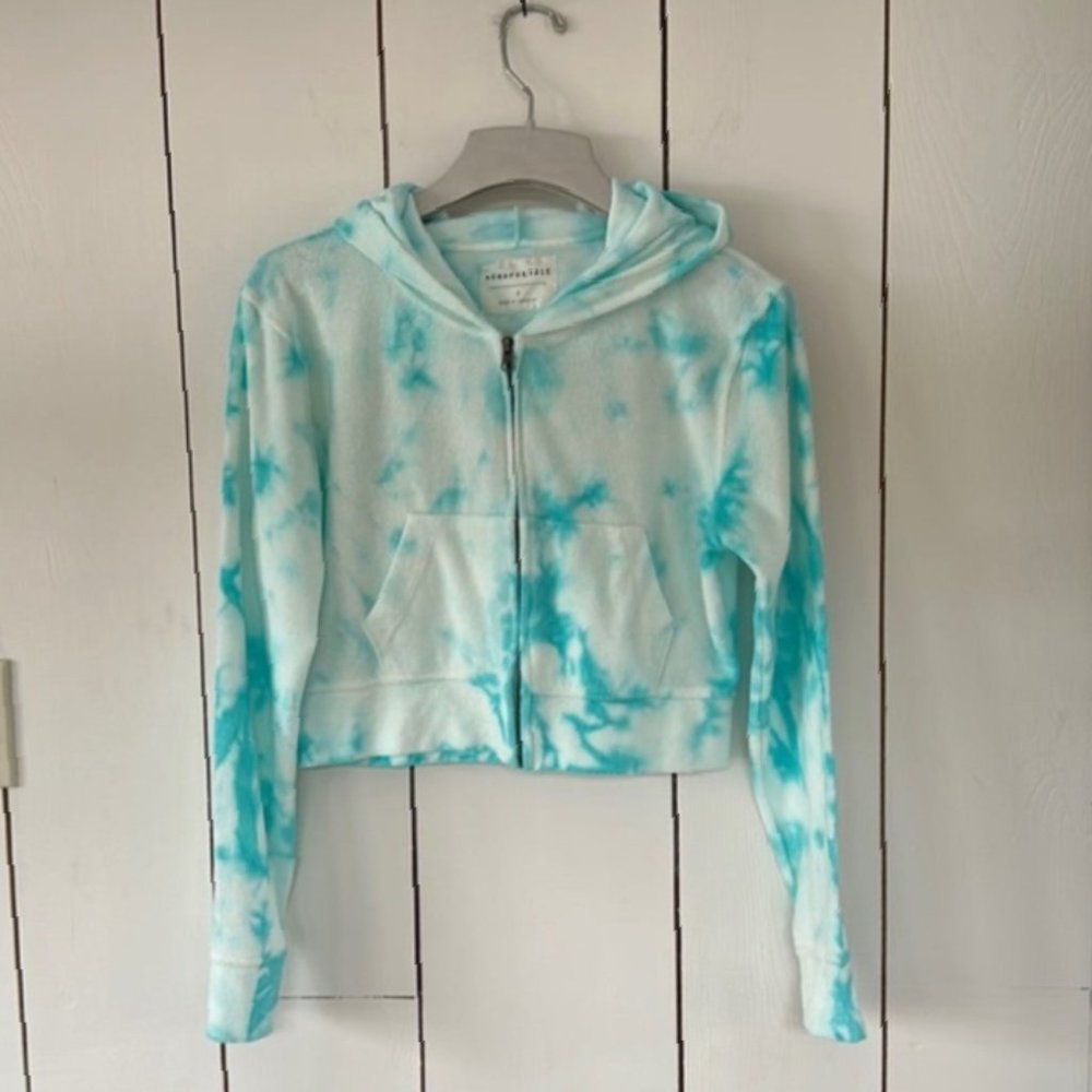 Aeropostale Y2K Tie Dye Terrycloth Cropped Hoodie~L~